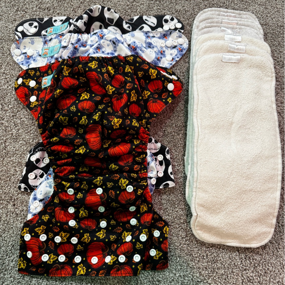Cloth Diapers - Alva Baby Halloween/Fall - Lot of 3 diapers/ 6 Liners